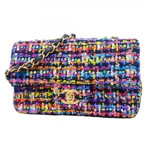 Chanel Matelasse Chain Shoulder Bag in Tweed, Multicolored, Champagne, Women's